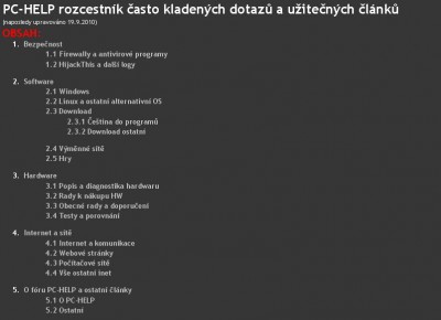 V obsahu si vyberte hledané téma (kliknutím na vybraný nadpis budete do tématu odesláni)