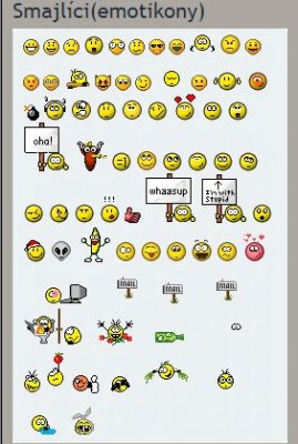 Okno z kompletní nabídkou smajlíků - pro zvětšení klikni