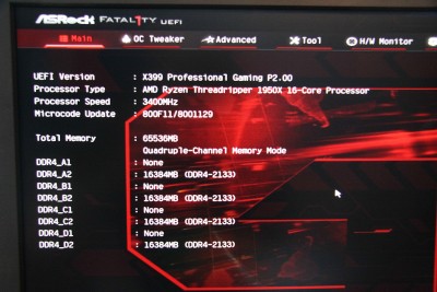 Bios ASRock Fatal1ty X399 Professional Gaming Quad Channel 4x16GB 2133Mhz